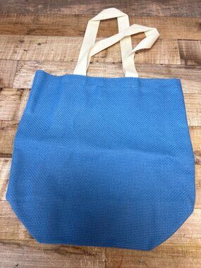Blue Canvas Cross Stitch Tote Bag With Natural Cotton Straps